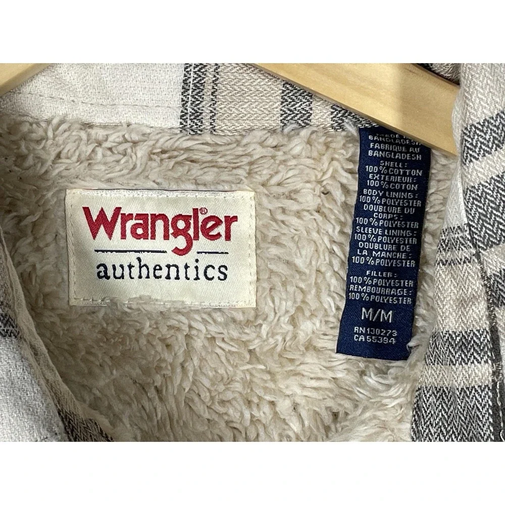 Wrangler Authentics Jacket Mens Medium Plaid Sherpa Lined Flannel Fleece Coat